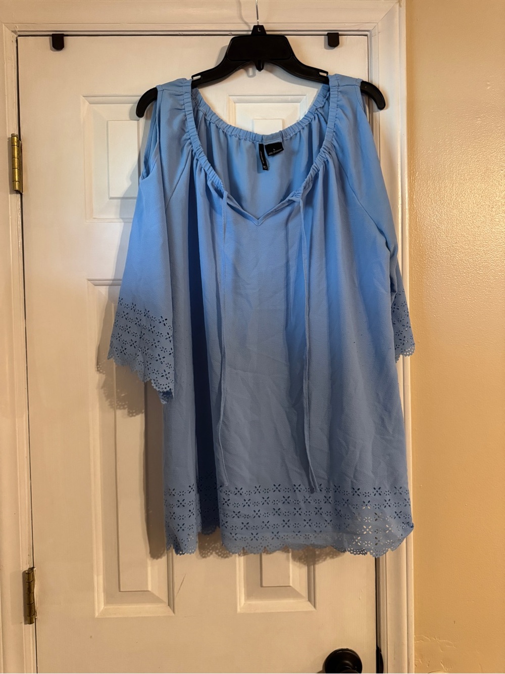 new directions Light Blue Cold-Shoulder Eyelet Hem Tunic
